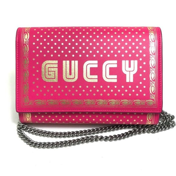 GUCCI 524967 WOC Pochette Wallet Shoulder Bag Pink Leather